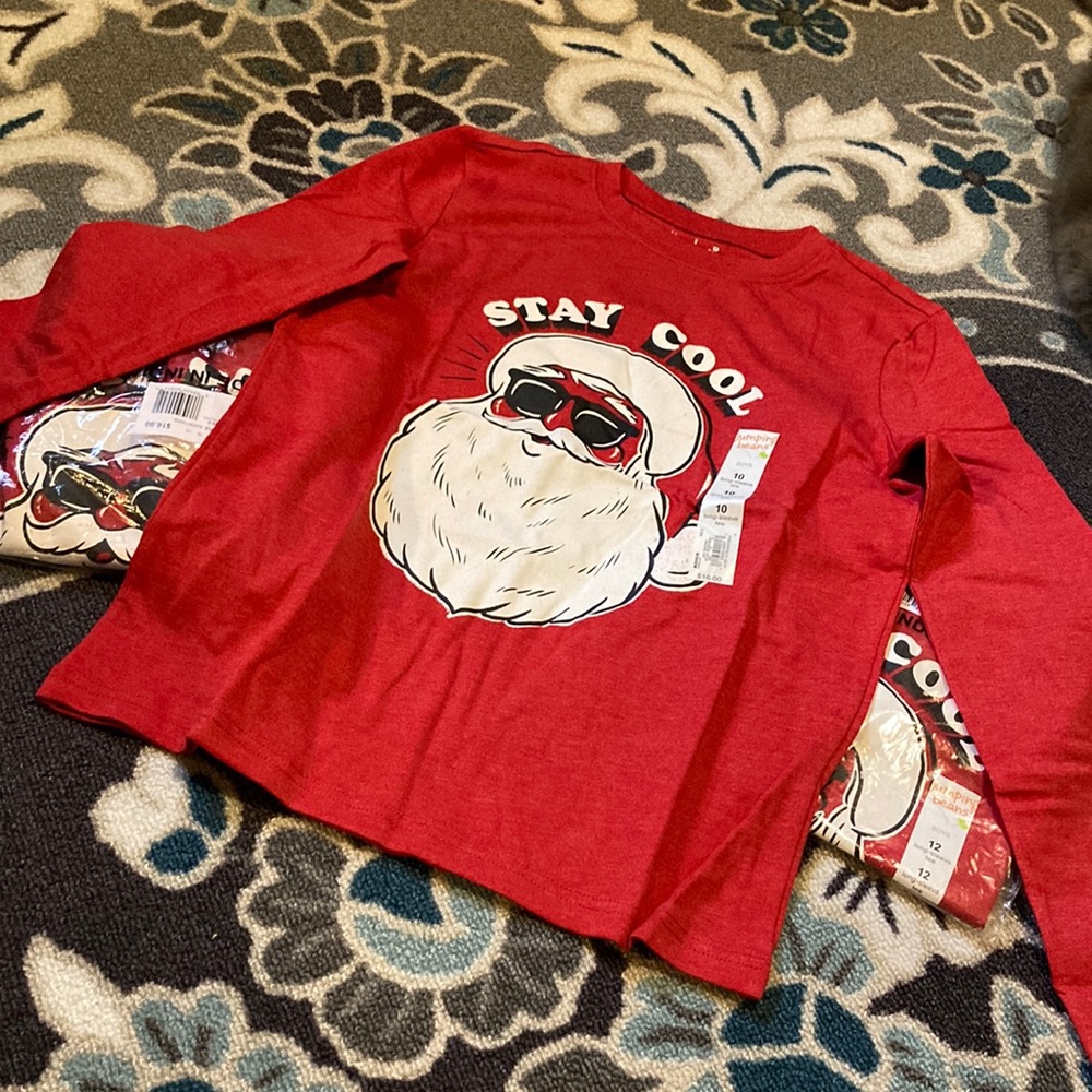 Jumping beans Stay Cool Santa long sleeve boy shirts size 7, 10 and 12 NWT